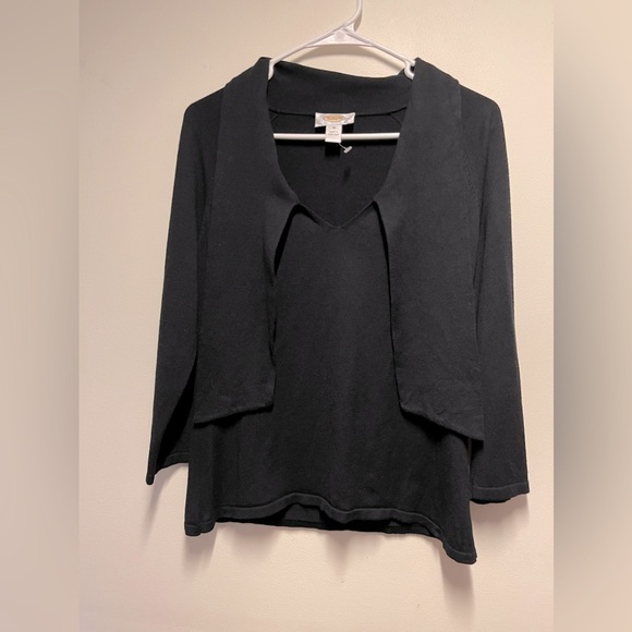 - Talbots Women's Shawl Like Collar Top 3/4 Sleeve Black Size M - Picture 1 of 4